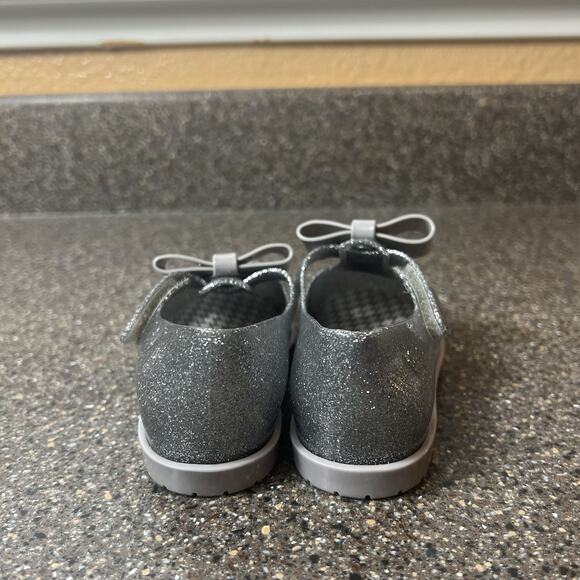 Mini Melissa Kids Little Girl Toddler Sz 7 Silver Glitter Bow Tassel Rubber Shoe - Picture 8 of 10